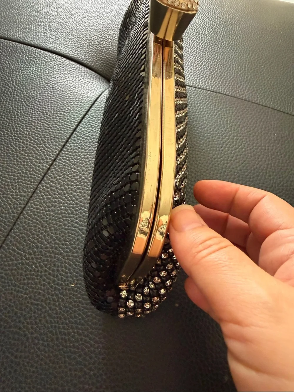 Rose Heart Black Rhinestone Crystal Evening Clutch⁠